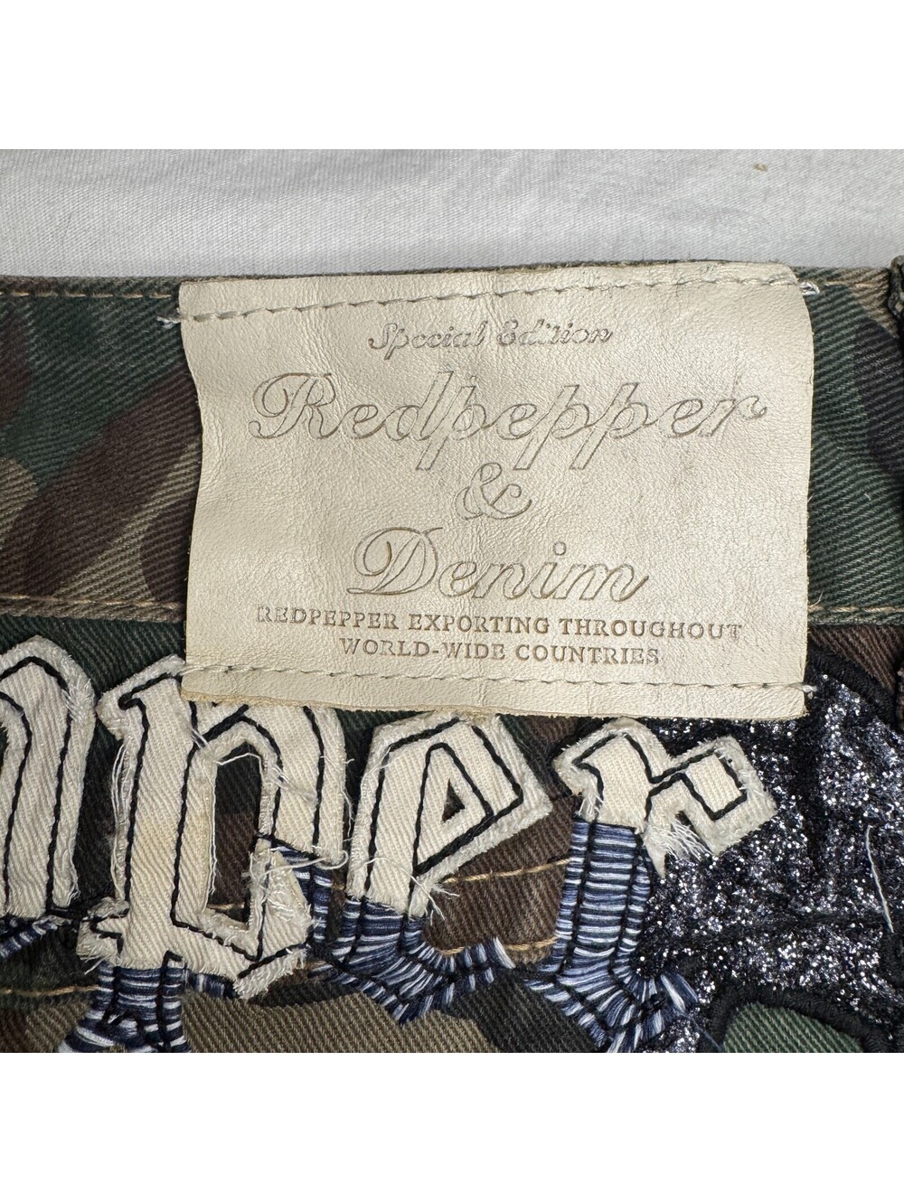 Rare Vintage Red Pepper Denim Camo Skirt Archive Gold Tag Sz 26 Y2K Embroidered - Picture 6 of 11